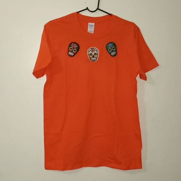 Orange dias de los Muertos Tshirt and Green sugar Skull Earring set - Picture 1 of 6